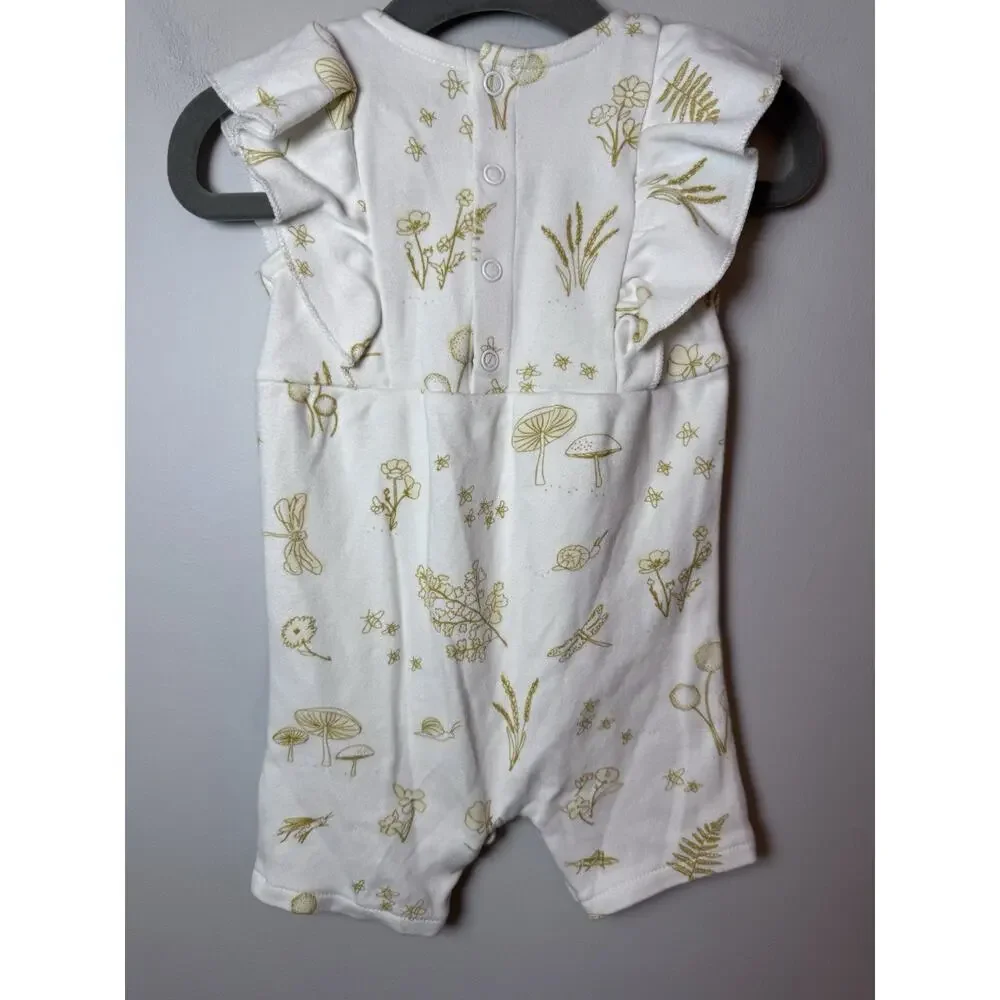 PEHR Botanica Sleeveless Romper, Marigold Baby Girl 0-3 Months Organic Cotton